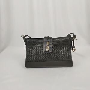 Brighton Classic Classy Black Leatger Woven Shoulder Bag With Charms